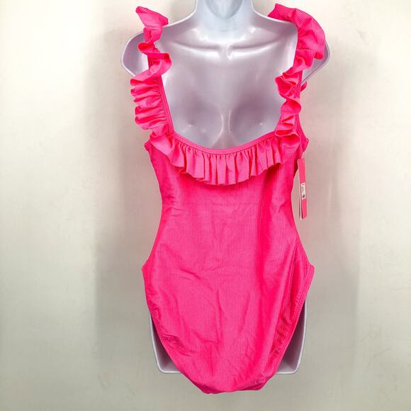 LILLY PULITZER Aemma Ruffle One-Piece Swimsuit Size 14 Roxie Pink Ribbed NWT - Picture 7 of 12
